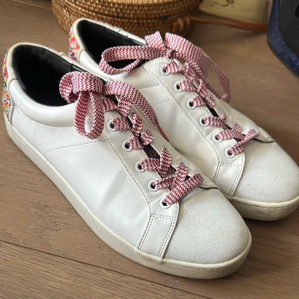 White Sneakers with Pink Laces